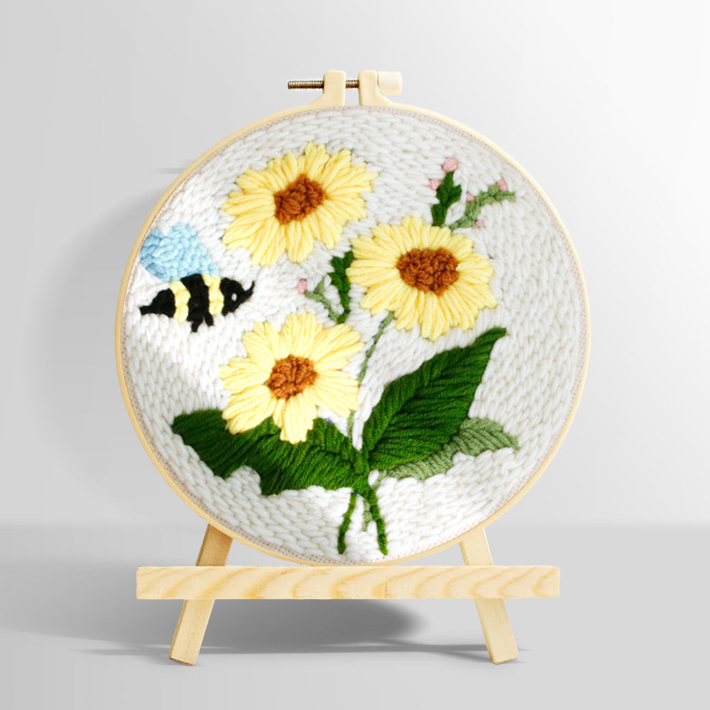 Sunflowers and buzzing bee punch needle kit for beginners