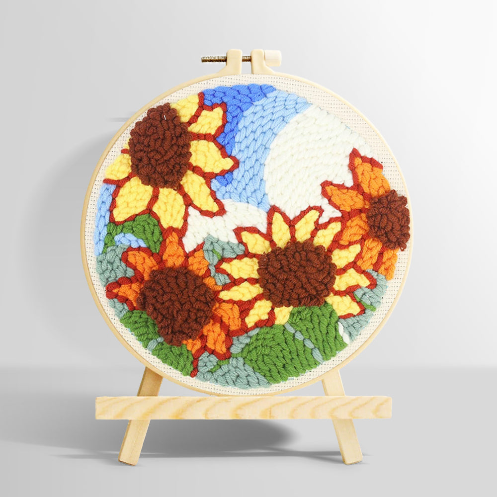 Sunflowers under blue sky punch needle kit for beginners