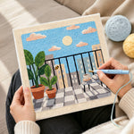 Creating handmade sunny balcony and potted plants punch needle artwork