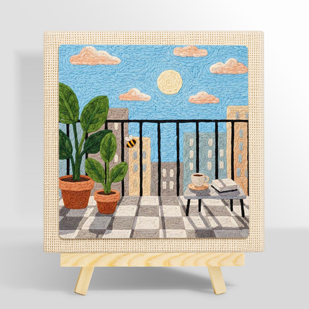 Sunny balcony and potted plants punch needle kit for beginners