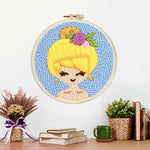 Finished sunny blonde girl artwork displayed on a wall