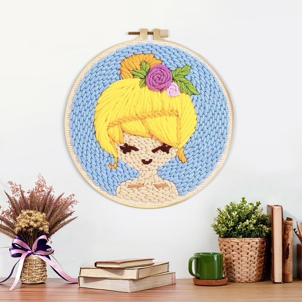 Finished sunny blonde girl artwork displayed on a wall