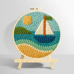 Sunny sailboat on blue waves punch needle kit for beginners