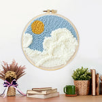 Finished sunny sky with clouds artwork displayed on a wall