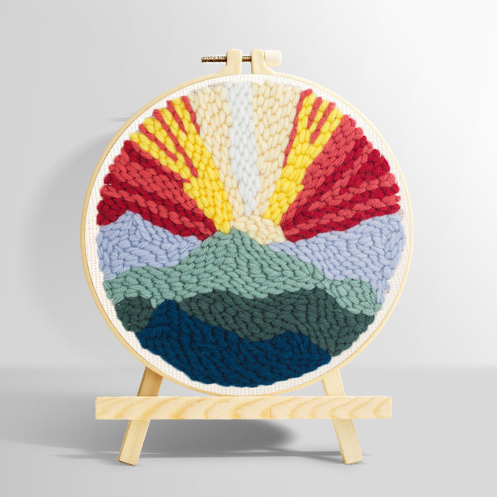 Sunrise mountain landscape punch needle kit for beginners