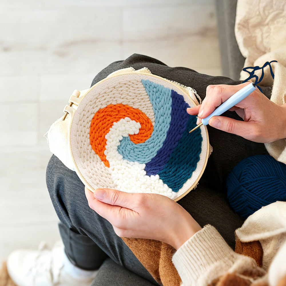 Creating handmade sunrise waves punch needle artwork