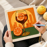 Creating handmade sunset city cocktail punch needle artwork