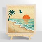Sunset, palm tree and footprints punch needle kit for beginners