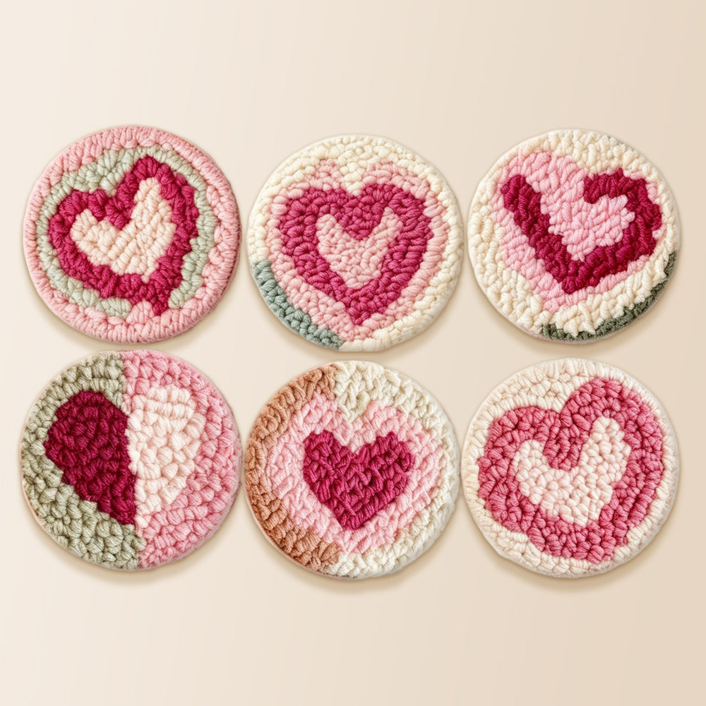 Sweet and charming layered heart punch needle coaster kit finished handmade coasters