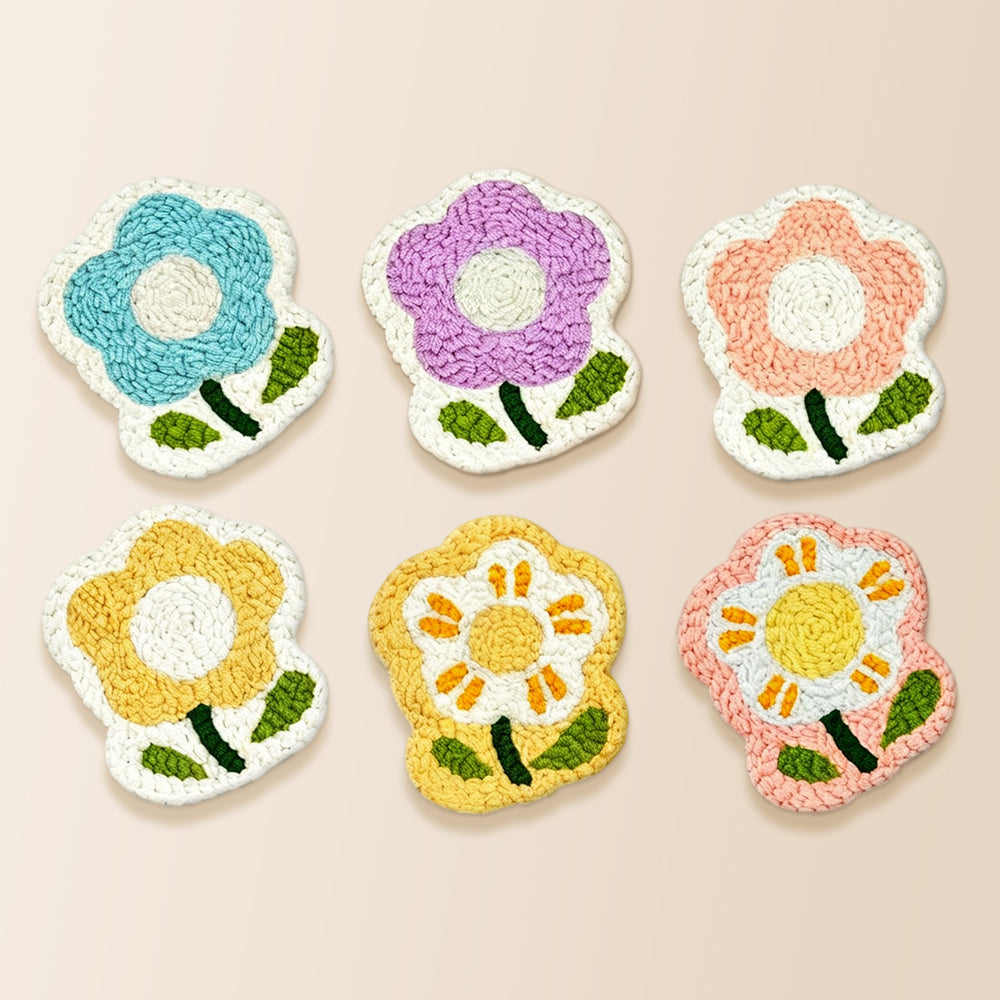 Sweet and fluffy flowers punch needle coaster kit finished handmade coasters