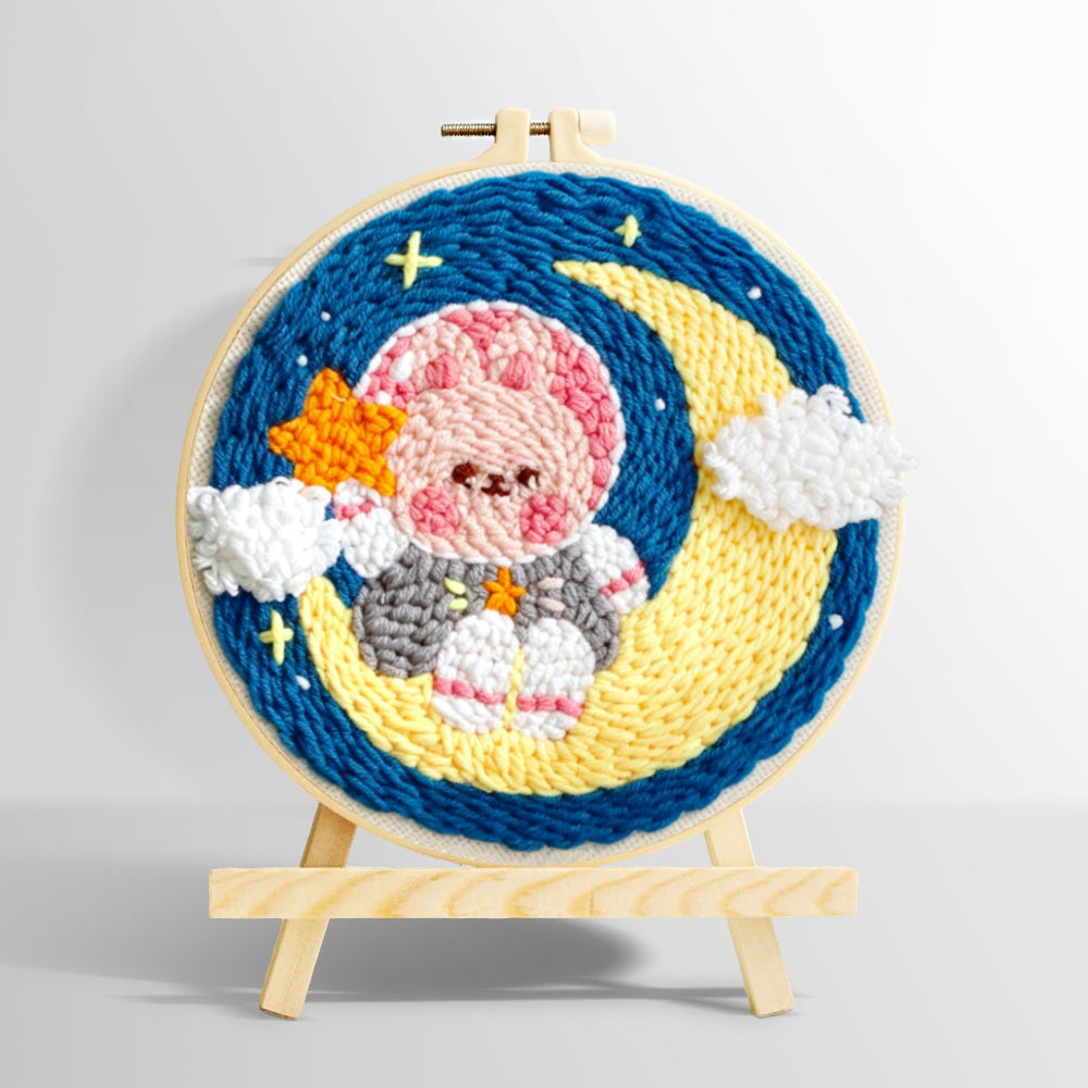 Sweet bunny on the moon punch needle kit for beginners
