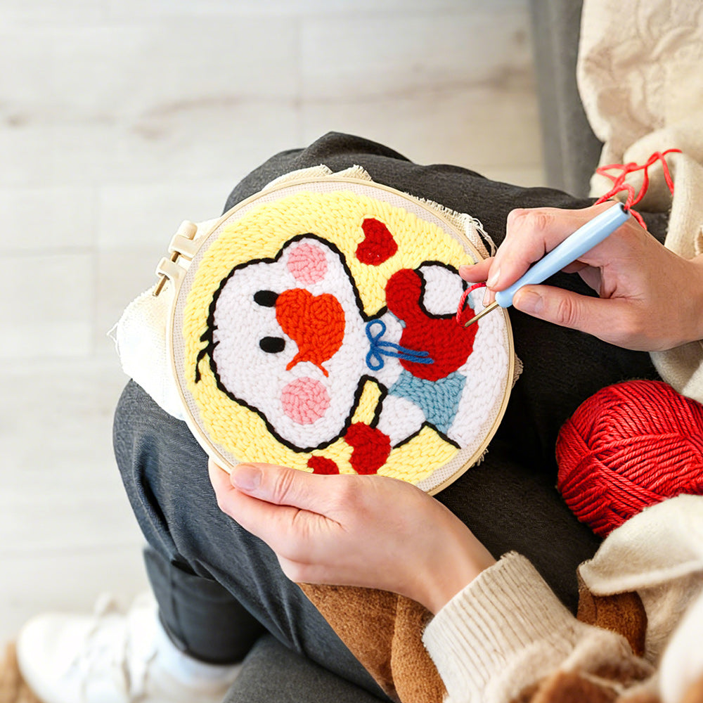 Creating handmade sweet duck in love punch needle artwork