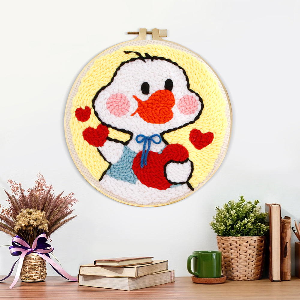 Finished sweet duck in love artwork displayed on a wall