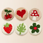 Sweet fruit, heart and mushroom punch needle coaster kit finished handmade coasters