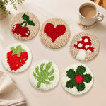 Sweet fruit, heart and mushroom punch needle coasters used for home decoration