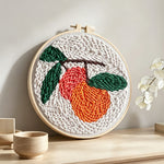 Sweet Fruit with Leaves punch needle artwork displayed on a table