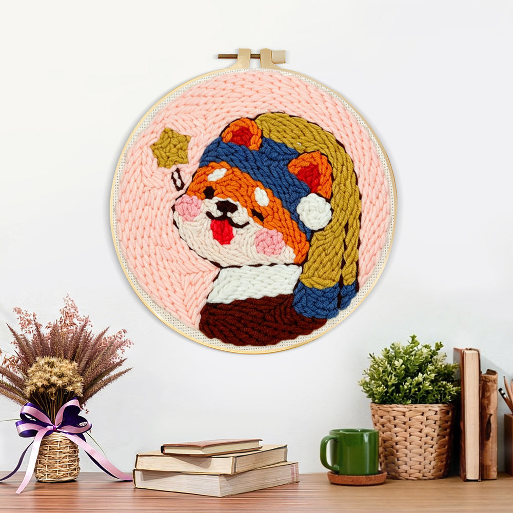 Finished sweet funny dog artwork displayed on a wall