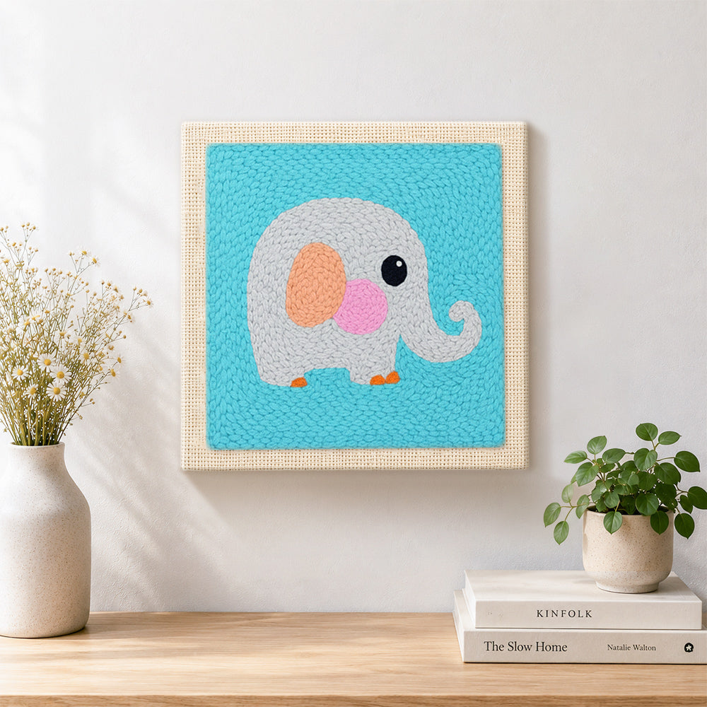 Finished sweet grey elephant artwork displayed on a wall