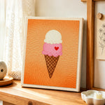 Sweet ice cream cone punch needle artwork displayed on a table