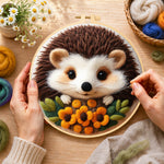 Creating the sweet little hedgehog with floral accents wool painting by hand with a felting needle