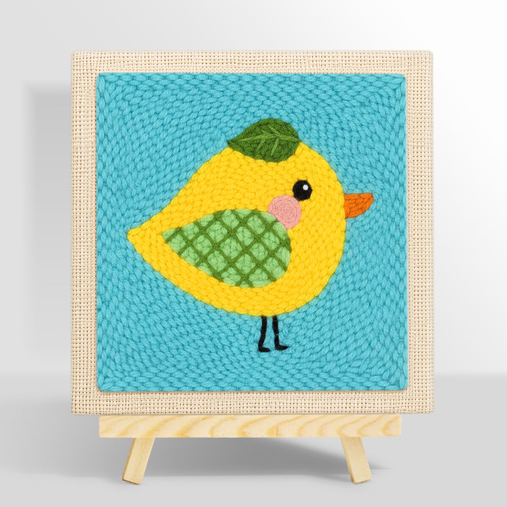 Sweet little yellow bird with green wing punch needle kit for beginners