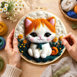 Creating the sweet orange and white kitten wool painting by hand with a felting needle