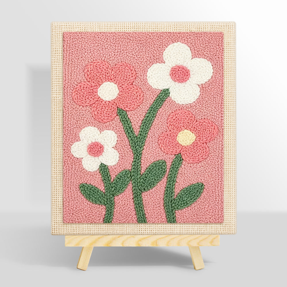 Sweet pink and white flowers punch needle kit for beginners