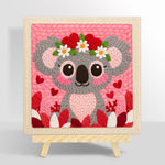 Sweet pink koala with heart flower crown punch needle kit for beginners