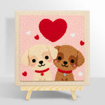 Sweet puppies under a heart punch needle kit for beginners