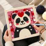Creating handmade sweet red heart panda punch needle artwork
