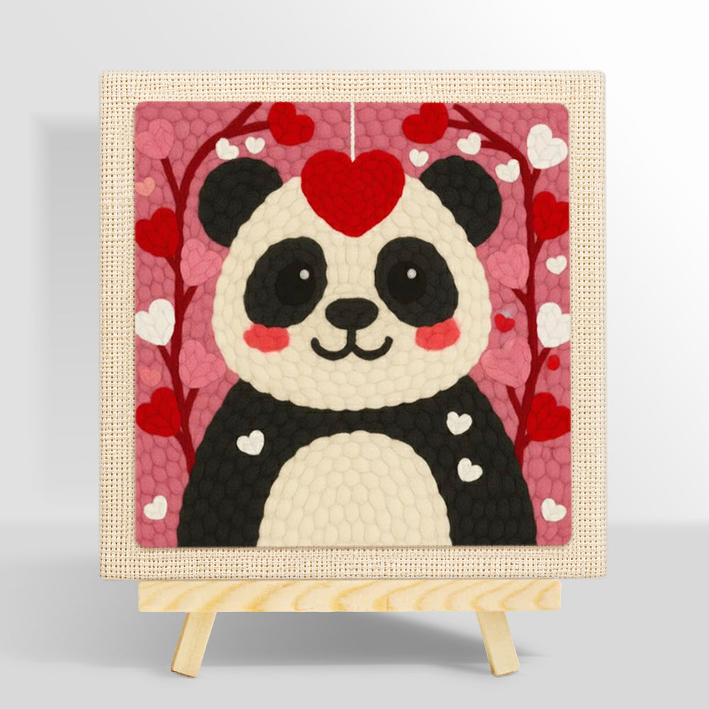 Sweet red heart panda punch needle kit for beginners