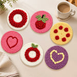 Sweet strawberry and heart punch needle coasters used for home decoration