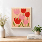Finished sweet tulip flowers artwork displayed on a wall