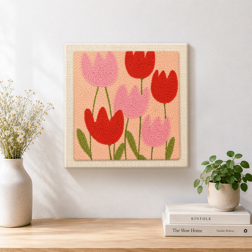 Finished sweet tulip flowers artwork displayed on a wall