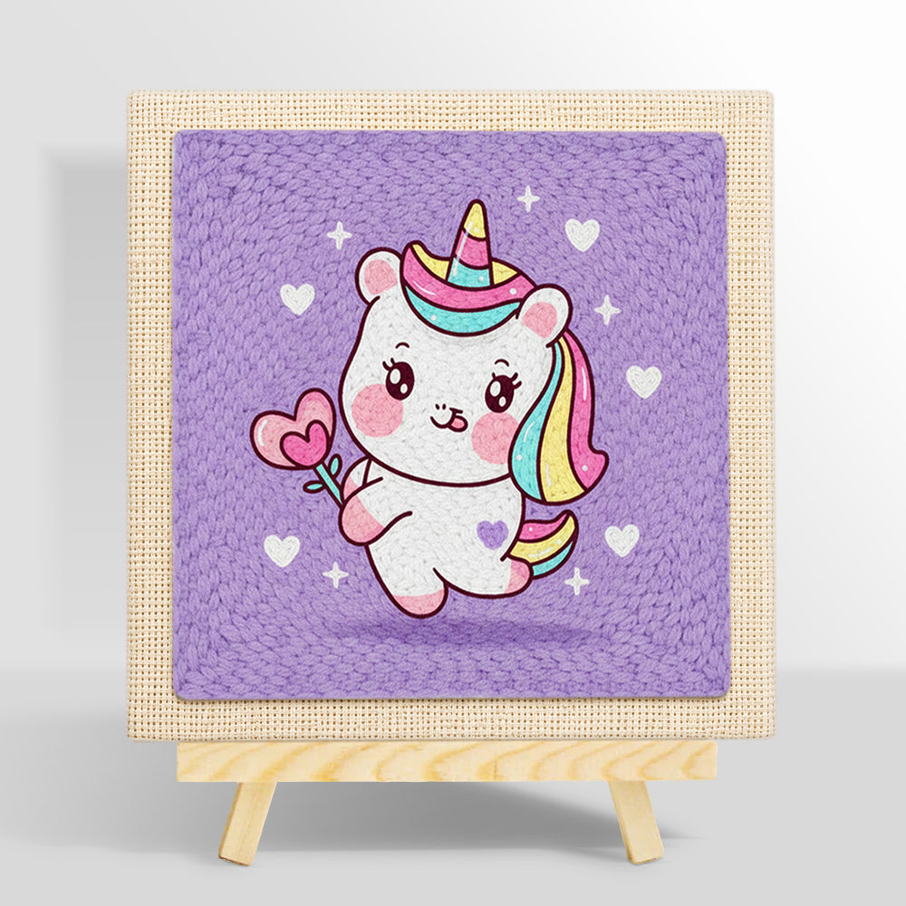 Sweet unicorn with magic heart wand punch needle kit for beginners