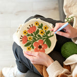 Creating handmade sweet yellow and orange flowers punch needle artwork