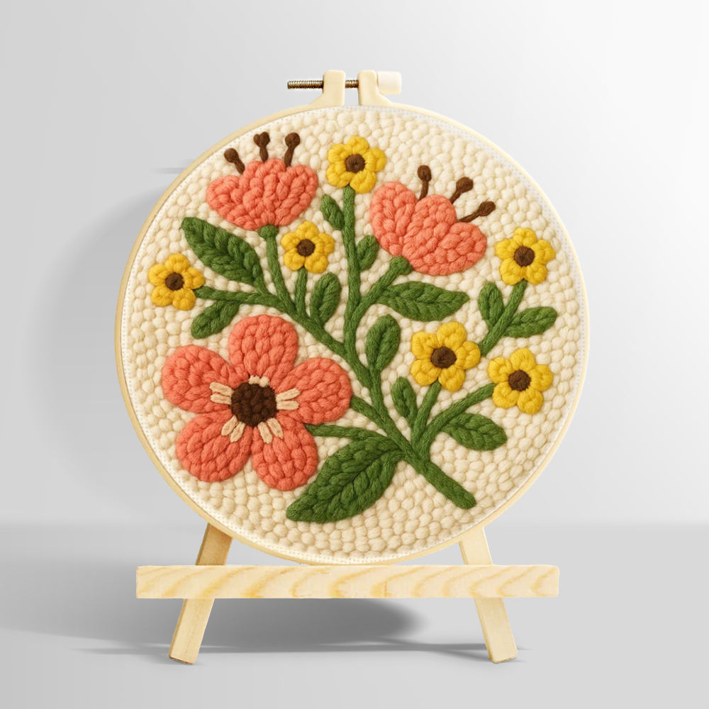 Sweet yellow and orange flowers punch needle kit for beginners
