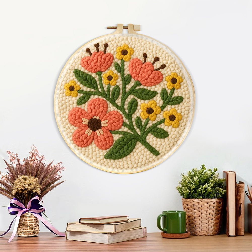 Finished sweet yellow and orange flowers artwork displayed on a wall