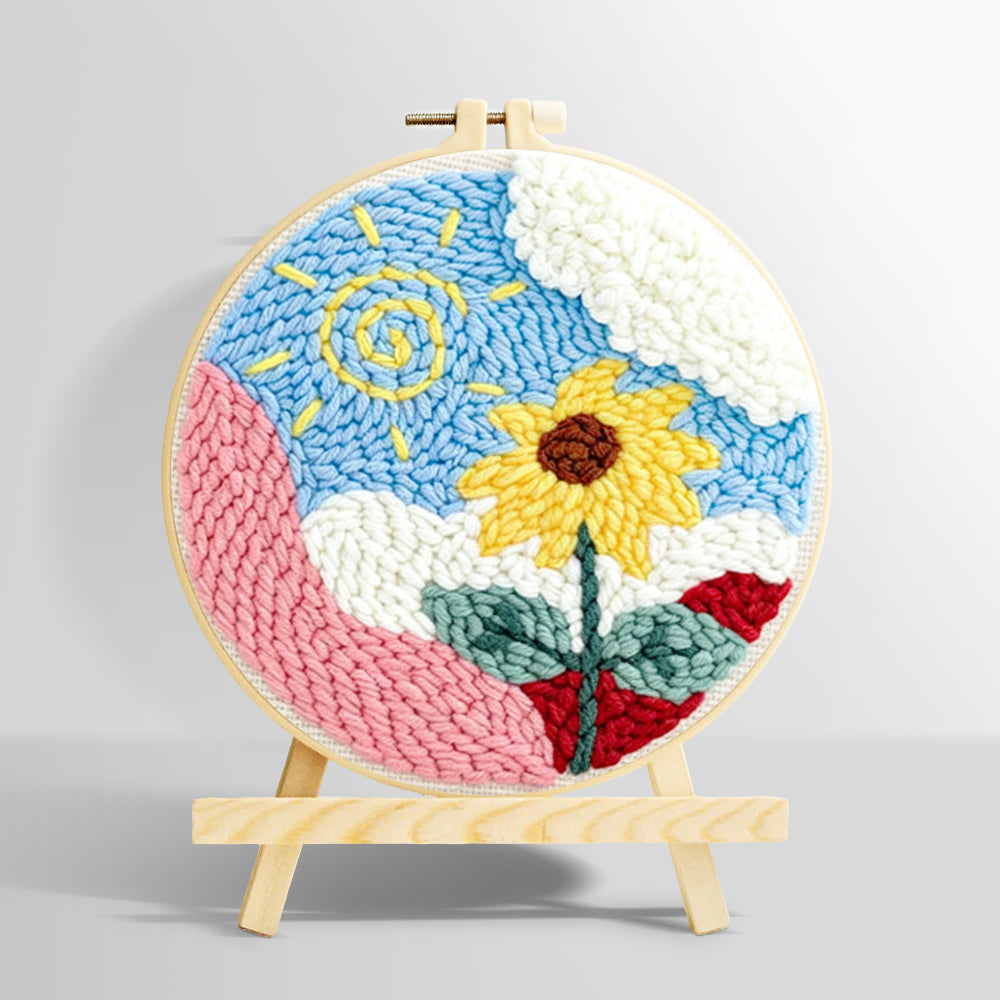Swirly sun and cheerful sunflower punch needle kit for beginners