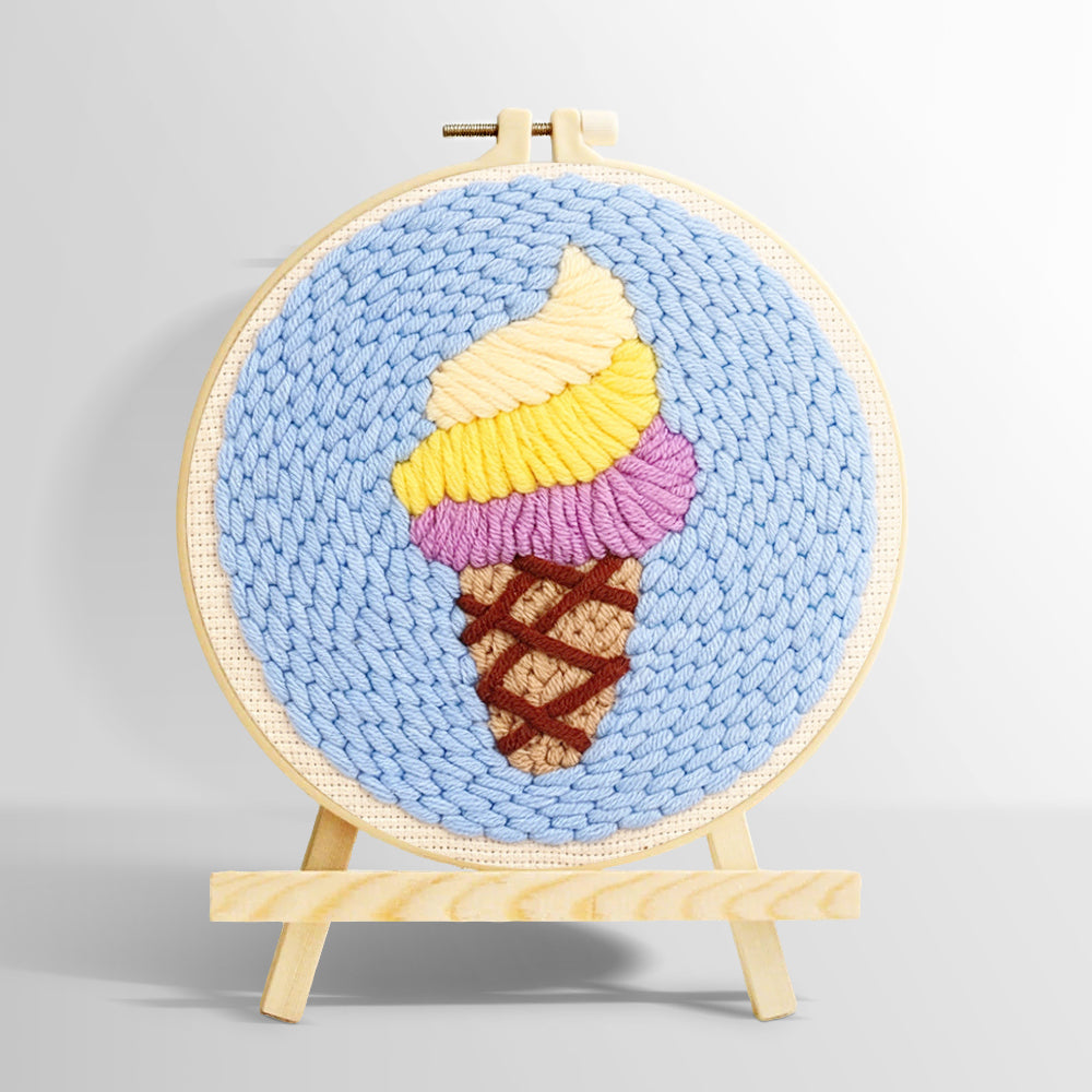 Swirly yellow and purple ice cream punch needle kit for beginners