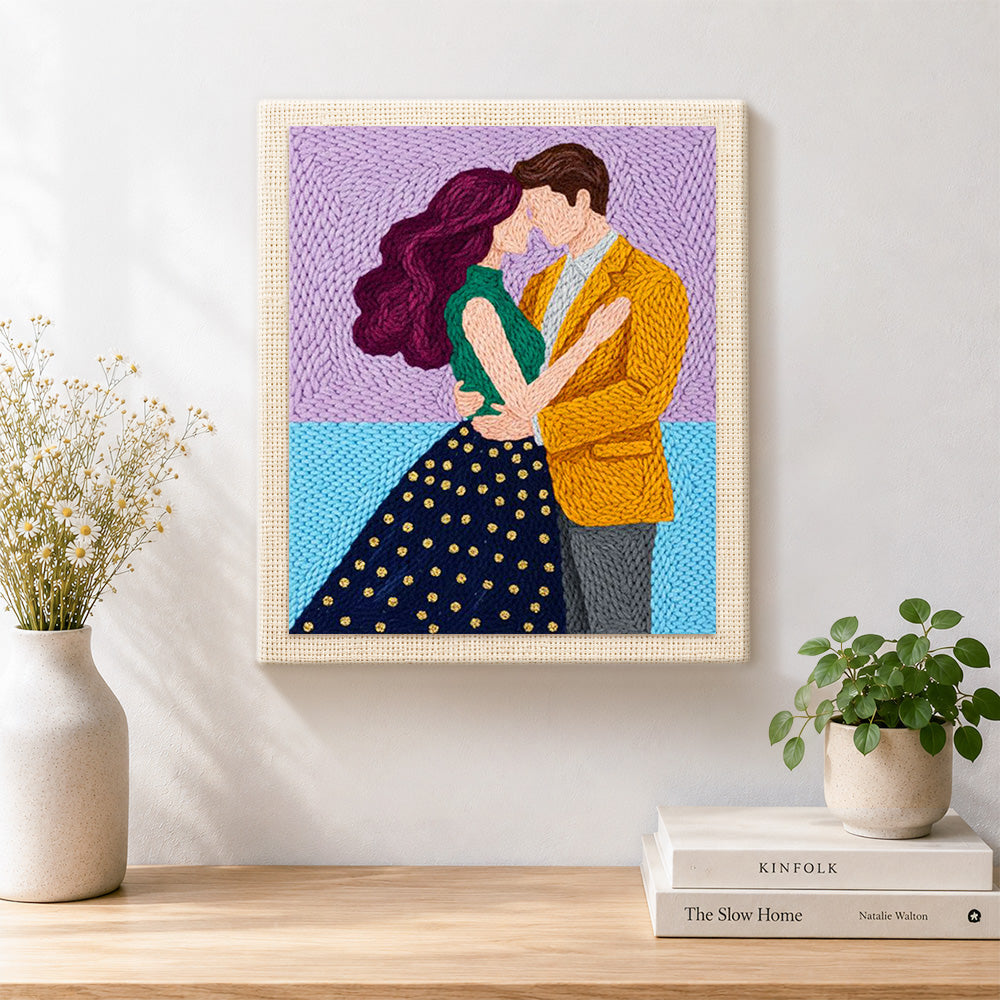 Finished tender embrace artwork displayed on a wall