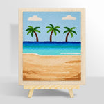 Three palm trees and blue ocean punch needle kit for beginners