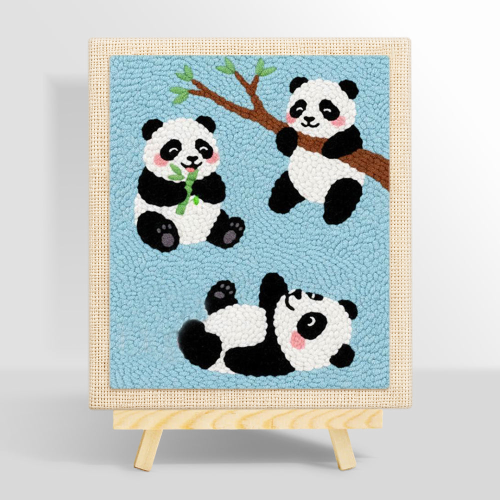 Three playful pandas punch needle kit for beginners