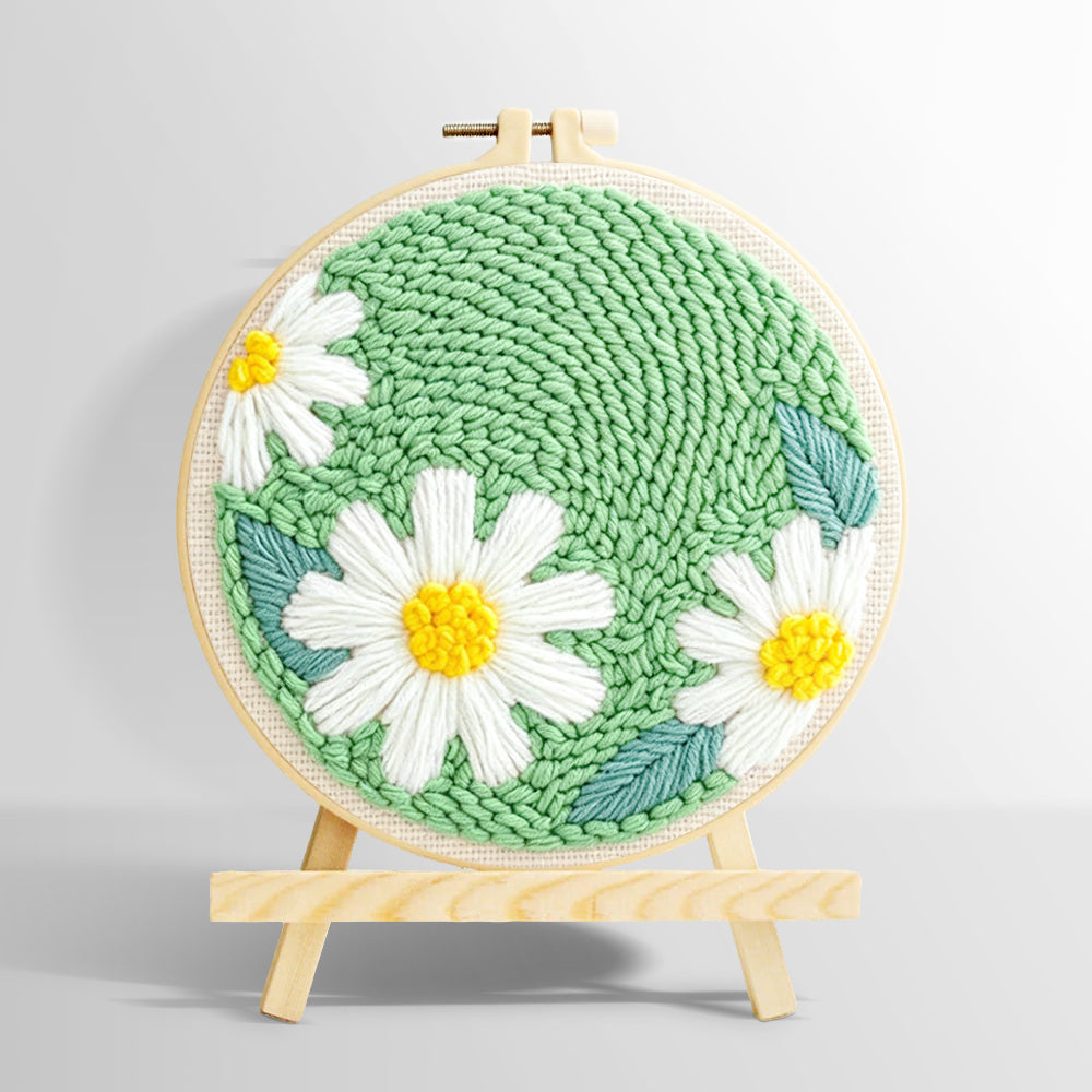 Three pure white daisies punch needle kit for beginners
