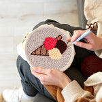 Creating handmade three-scoop ice cream cone punch needle artwork