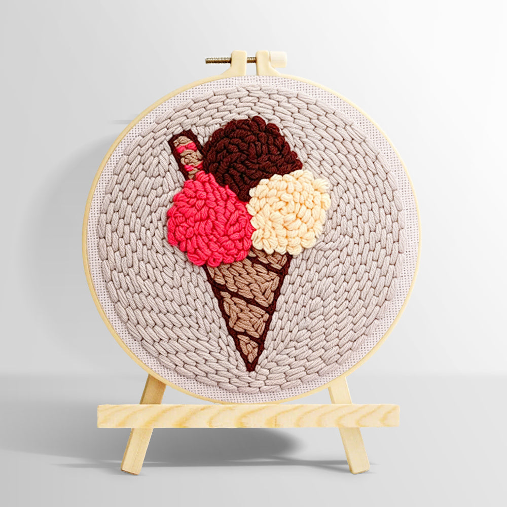Three-scoop ice cream cone punch needle kit for beginners