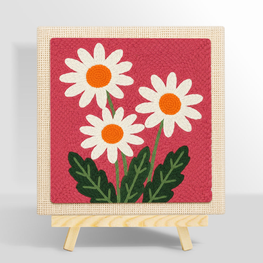Three simple daisy flowers punch needle kit for beginners