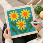 Creating handmade three simple yellow sunflowers punch needle artwork