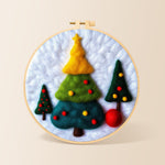 Three tiered christmas trees needle felting kit for beginners with a round wooden frame