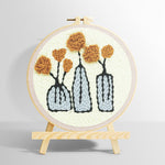 Three vases with flowers punch needle kit for beginners